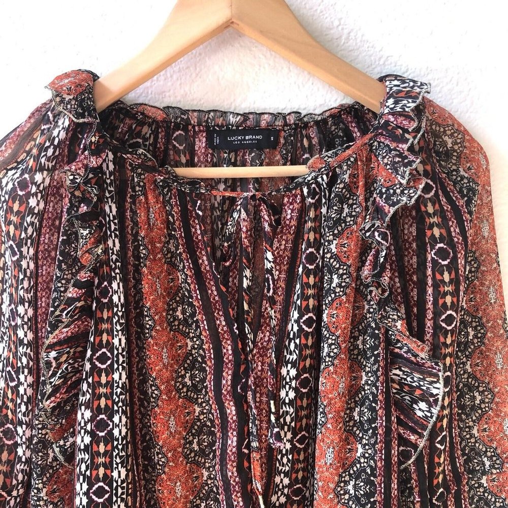 Lucky Brand Lucky Brand Chiffon Printed Peasant Top Size Small - Picture 3 of 8